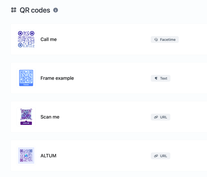 Captura de tela da página do sistema de QR Code do app